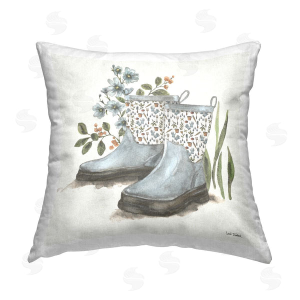 stupell industries Leslie Trimbach | Floral Gardening Boots Printed Throw Pillow