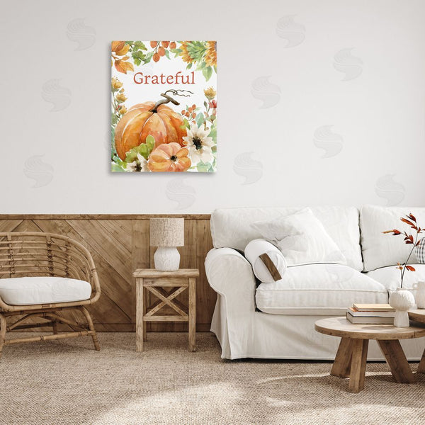 Stupell Industries Leslie Trimbach | Grateful Pumpkins & Flowers Wall Art