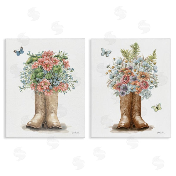 stupell industries Leslie Trimbach | Wildflower Western Boots Butterfly Wall Art