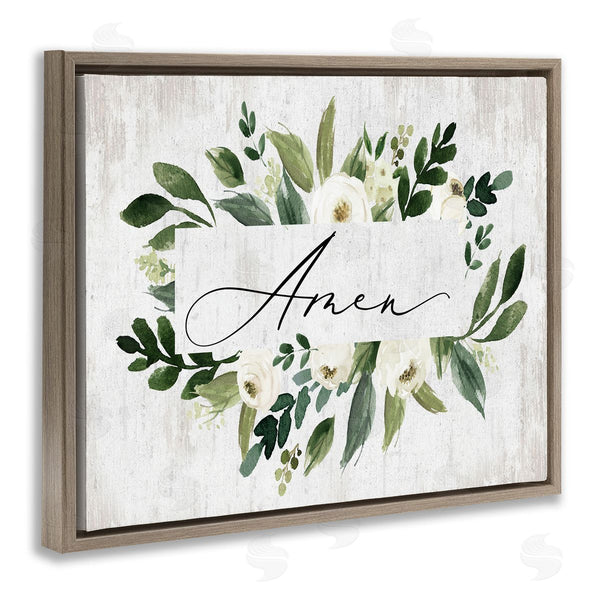 Stupell Industries Lettered And Lined | Amen Text Green Botanical Foliage White Florals Distressed Wall Art