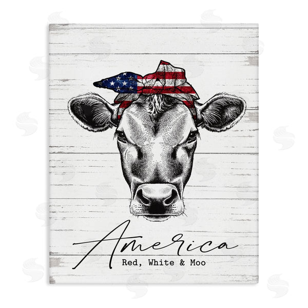 stupell industries Lettered and Lined | Americana Cow Red White and Moo
