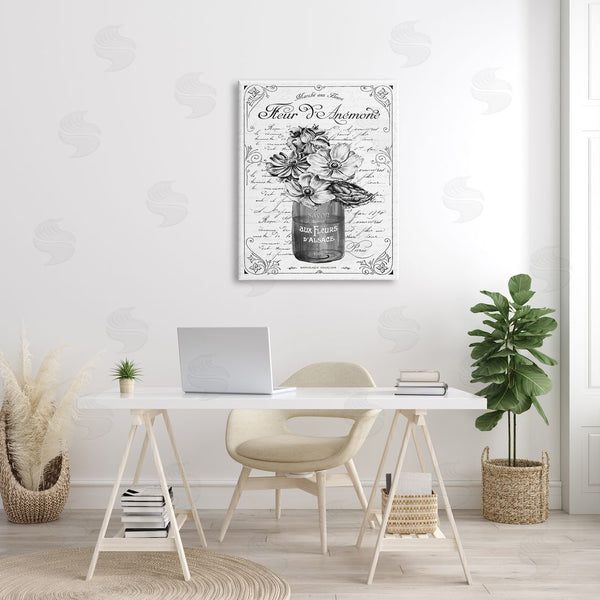 Stupell Industries Lettered And Lined | Anemone Flower French Text Fancy Floral Border Wall Art