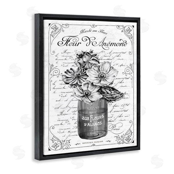 Stupell Industries Lettered And Lined | Anemone Flower French Text Fancy Floral Border Wall Art