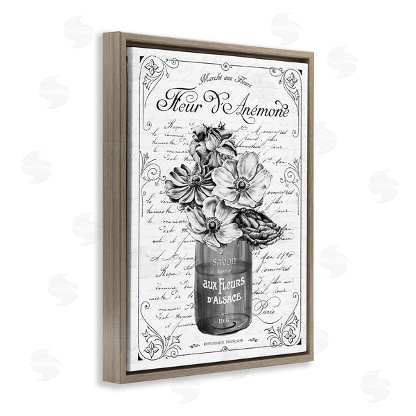 Stupell Industries Lettered And Lined | Anemone Flower French Text Fancy Floral Border Wall Art