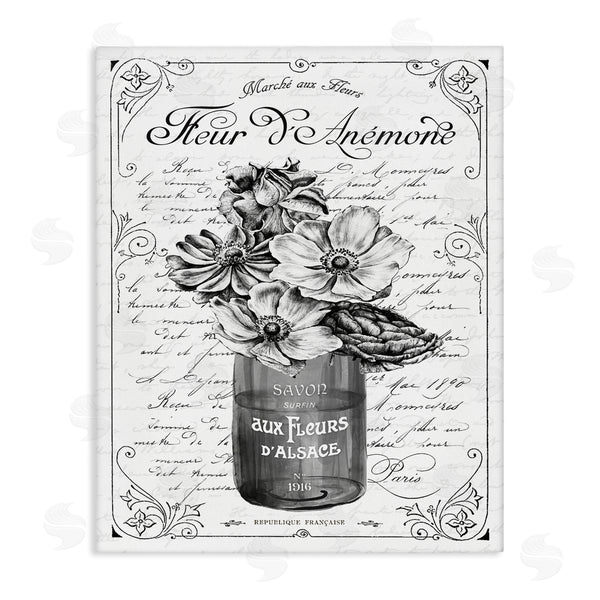 stupell industries Lettered and Lined | Anemone Flower French Text Fancy Floral Border Wall Art