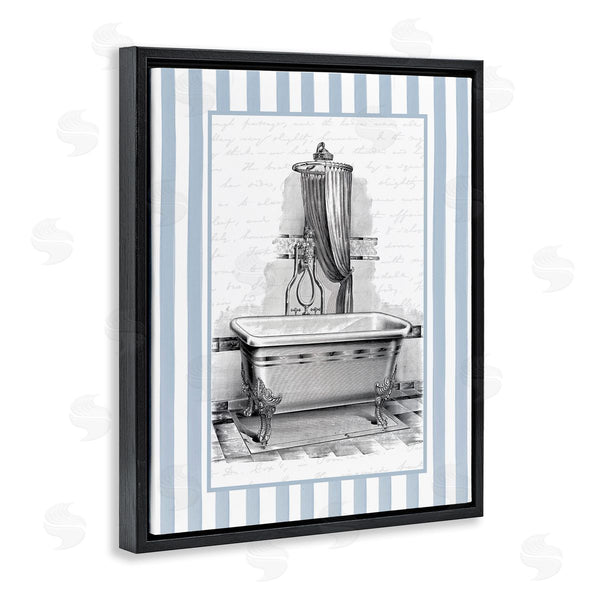 Stupell Industries Lettered And Lined | Antique Bath Blue Stripes