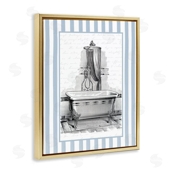 Stupell Industries Lettered And Lined | Antique Bath Blue Stripes