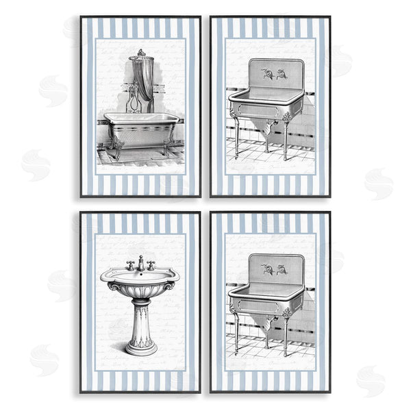 Stupell Industries Lettered And Lined | Antique Bathroom Blue Stripes Wall Art