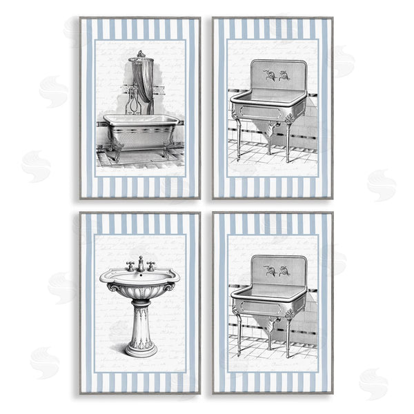Stupell Industries Lettered And Lined | Antique Bathroom Blue Stripes Wall Art