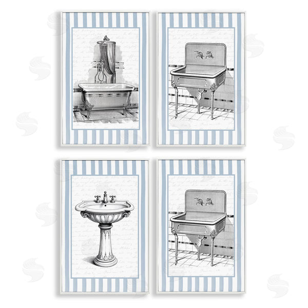 Stupell Industries Lettered And Lined | Antique Bathroom Blue Stripes Wall Art