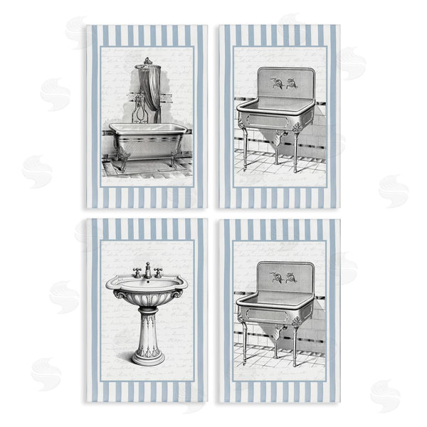stupell industries Lettered and Lined | Antique Bathroom Blue Stripes Wall Art