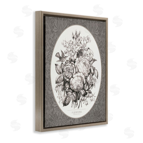 Stupell Industries Lettered And Lined | Antique Flower Bundle On Damask