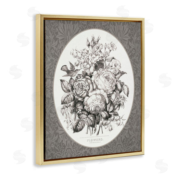 Stupell Industries Lettered And Lined | Antique Flower Bundle On Damask