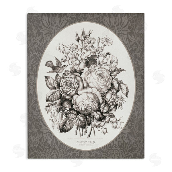 stupell industries Lettered and Lined | Antique Flower Bundle on Damask