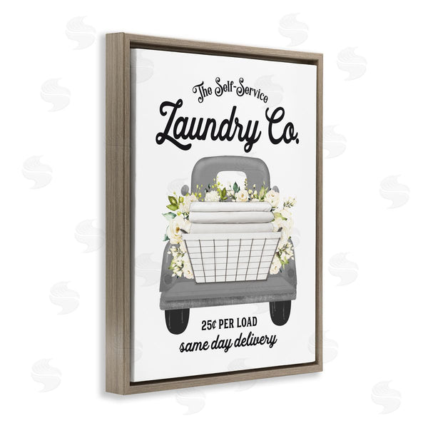 Stupell Industries Lettered And Lined | Antique Laundry Service Truck White Floral Arrangement Wall Art