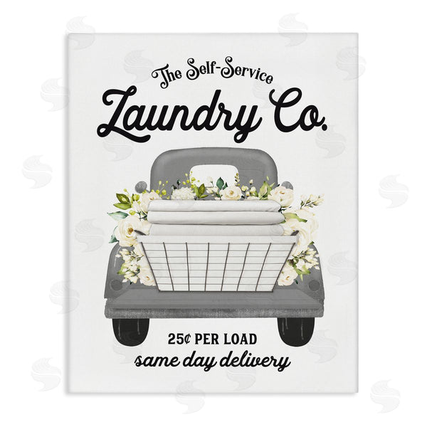 stupell industries Lettered and Lined | Antique Laundry Service Truck White Floral Arrangement Wall Art