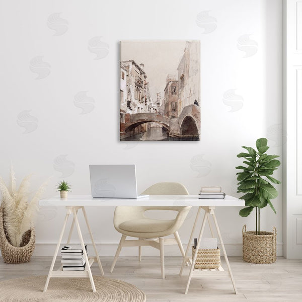 Stupell Industries Lettered And Lined | Arched Bridge Over Canal Quaint Town Buildings Wall Art
