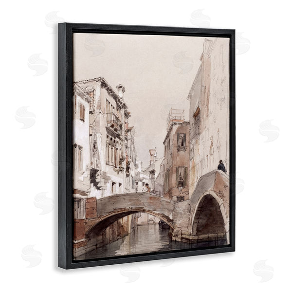 Stupell Industries Lettered And Lined | Arched Bridge Over Canal Quaint Town Buildings Wall Art