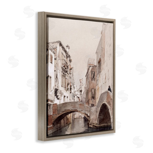 Stupell Industries Lettered And Lined | Arched Bridge Over Canal Quaint Town Buildings Wall Art
