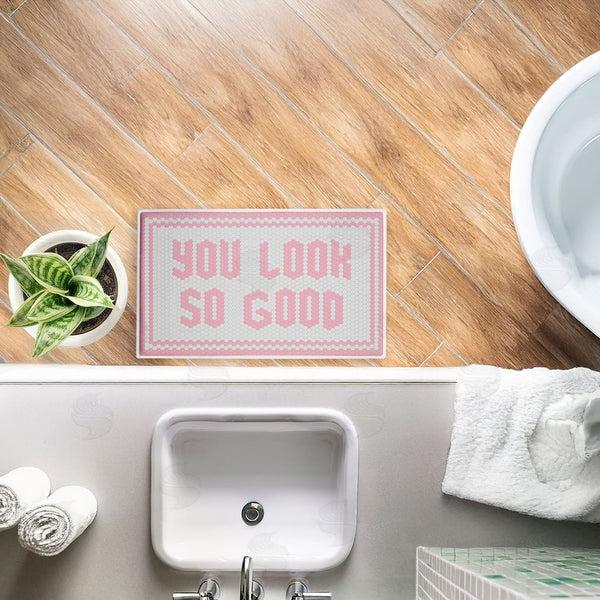 Stupell Industries Lettered And Lined | Baby Pink You Look So Good Plush Bath Mat