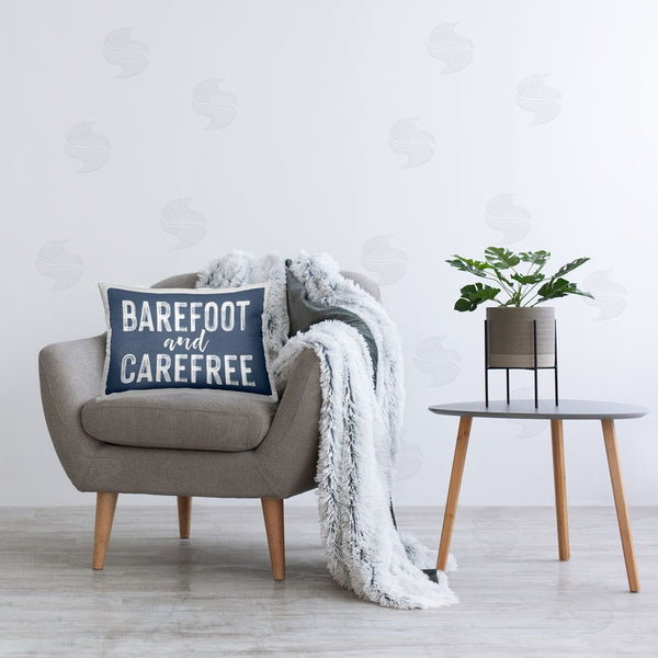 Stupell Industries Lettered And Lined | Barefoot & Carefree Blue Printed Throw Pillow