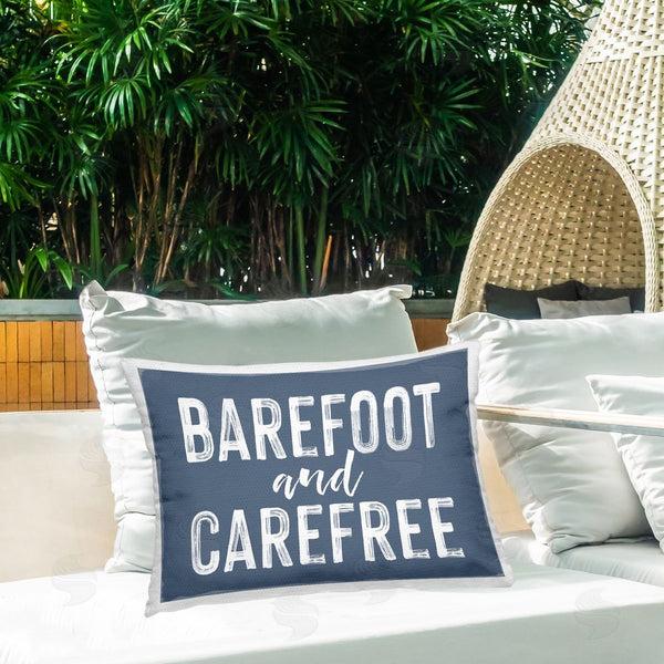 Stupell Industries Lettered And Lined | Barefoot & Carefree Blue Printed Throw Pillow