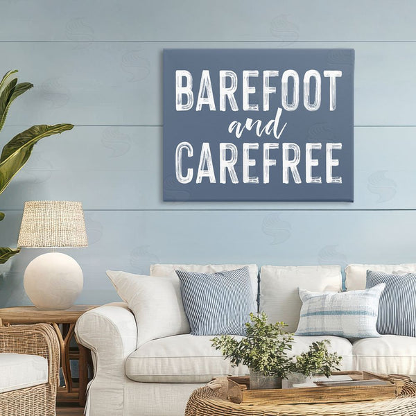 Stupell Industries Lettered And Lined | Barefoot & Carefree Blue Wall Art