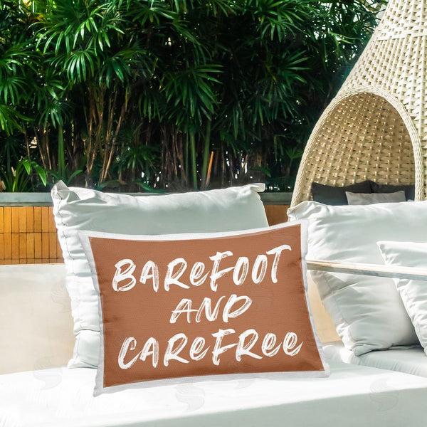 Stupell Industries Lettered And Lined | Barefoot & Carefree Brown Printed Throw Pillow