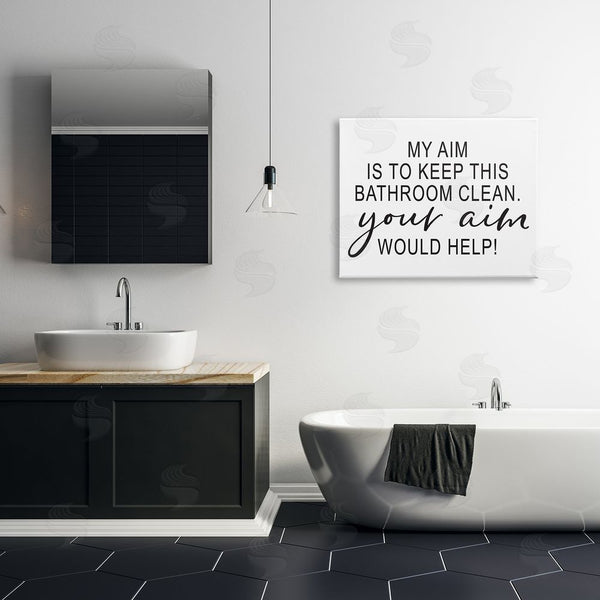 Stupell Industries Lettered And Lined | Bathroom Aim Humorous Typography Washroom Signage Wall Art