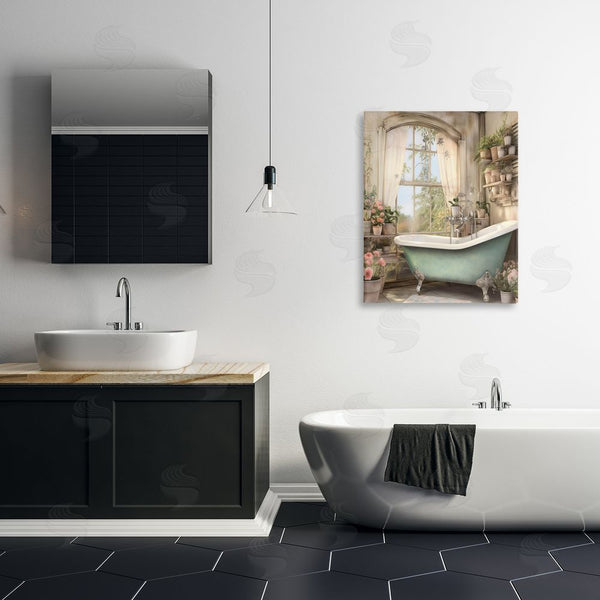 Stupell Industries Lettered And Lined | Bathroom With Floral Filled Shelves Wall Art