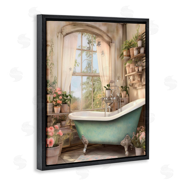 Stupell Industries Lettered And Lined | Bathroom With Floral Filled Shelves Wall Art