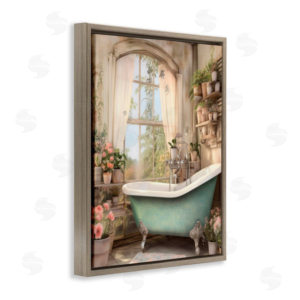 Stupell Industries Lettered And Lined | Bathroom With Floral Filled Shelves Wall Art