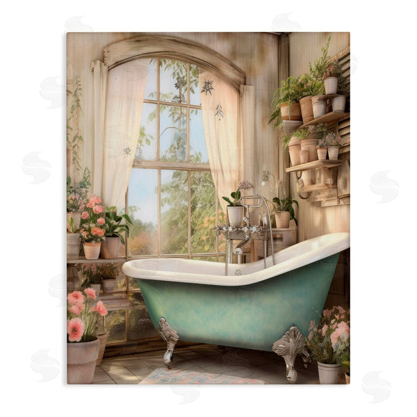 stupell industries Lettered and Lined | Bathroom with Floral Filled Shelves Wall Art