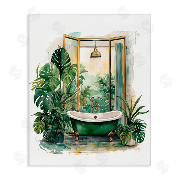 stupell industries Lettered and Lined | Bathtub in Tropical Oasis Wall Art
