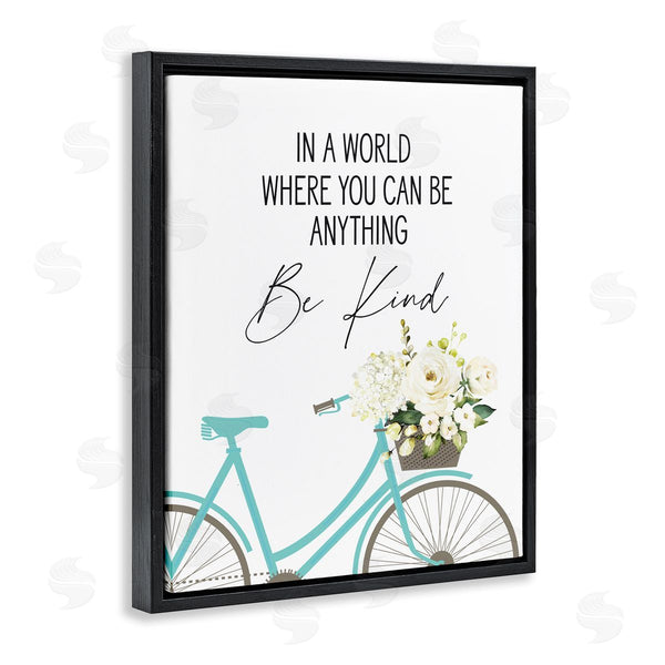 Stupell Industries Lettered And Lined | Be Anything Be Kind Sentiment Blue Bicycle White Floral Wall Art