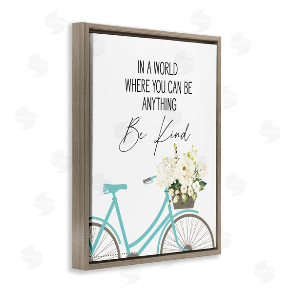 Stupell Industries Lettered And Lined | Be Anything Be Kind Sentiment Blue Bicycle White Floral Wall Art
