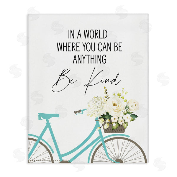 stupell industries Lettered and Lined | Be Anything Be Kind Sentiment Blue Bicycle White Floral Wall Art