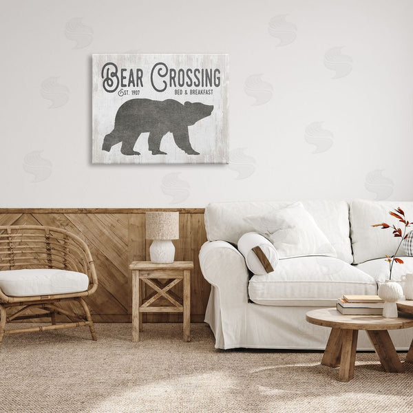 Stupell Industries Lettered And Lined | Bear Crossing Silhouette Wildlife Rustic Cabin Signage Wall Art