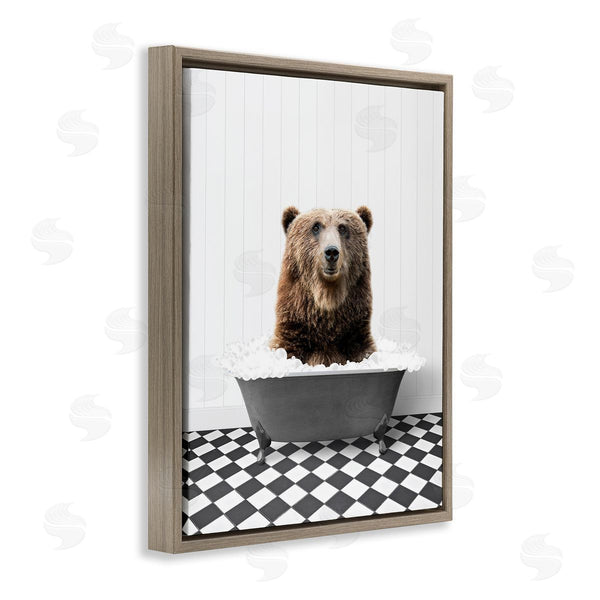 Stupell Industries Lettered And Lined | Bear In Bathroom Tub Wall Art