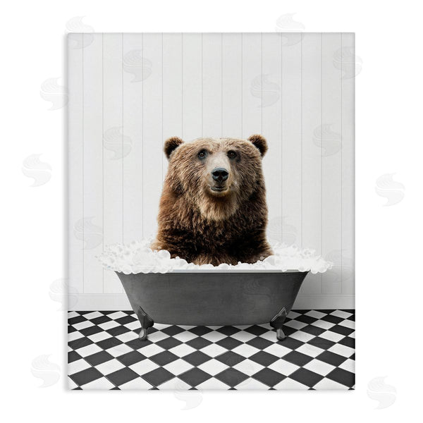 stupell industries Lettered and Lined | Bear in Bathroom Tub Wall Art