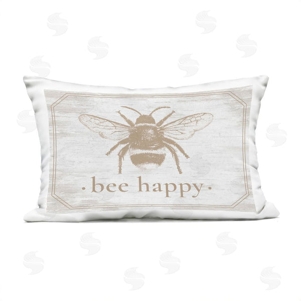 Stupell Industries Lettered And Lined | Bee Happy With Rustic Border Printed Throw Pillow