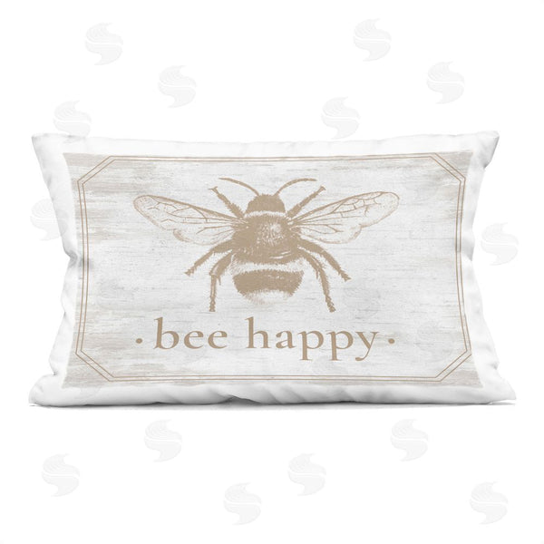stupell industries Lettered and Lined | Bee Happy with Rustic Border Printed Throw Pillow