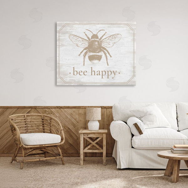 Stupell Industries Lettered And Lined | Bee Happy With Rustic Border Wall Art