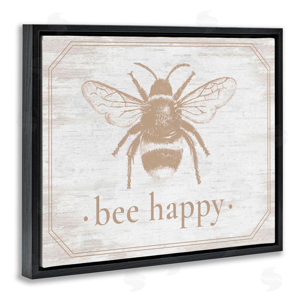 Stupell Industries Lettered And Lined | Bee Happy With Rustic Border Wall Art
