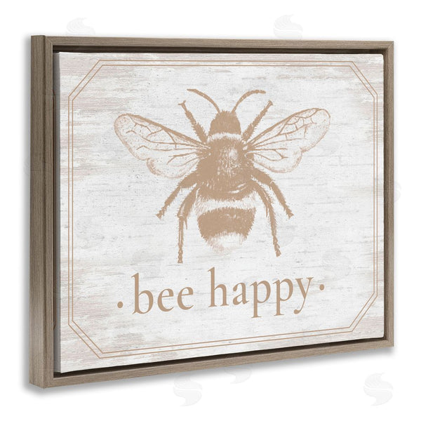 Stupell Industries Lettered And Lined | Bee Happy With Rustic Border Wall Art