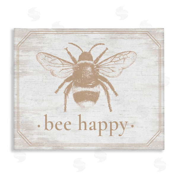 stupell industries Lettered and Lined | Bee Happy with Rustic Border Wall Art