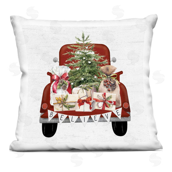 stupell industries Lettered and Lined | Believe Christmas Gifts Truck Printed Throw Pillow