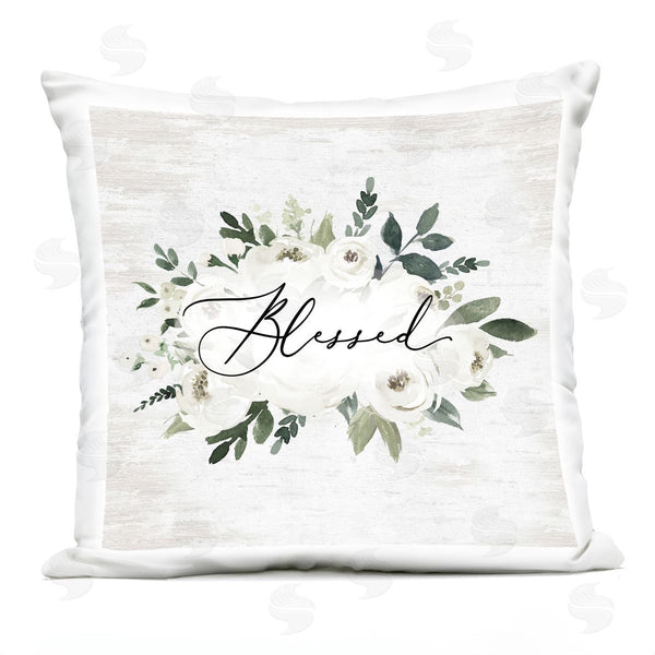 Stupell Industries Lettered And Lined | Blessed & White Roses Printed Throw Pillow