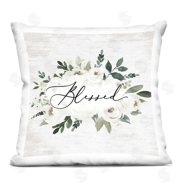 stupell industries Lettered and Lined | Blessed & White Roses Printed Throw Pillow