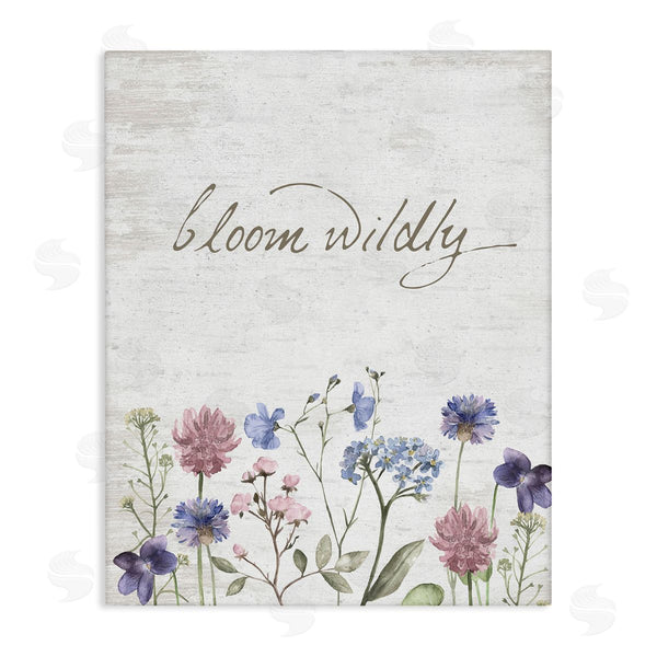 stupell industries Lettered and Lined | Bloom Wildly Flower Blossoms Botanicals Rustic Design Wall Art